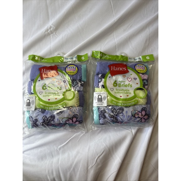 Hanes Other - Hanes Girls' 100% Cotton Tagless Brief Panties, Size 6 2 pack 12 Total